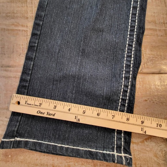 Nesso Denim Jeans Womens Sz 14 Thick Stitching Blue Dark Wash Distressed Stretch - Picture 5 of 10